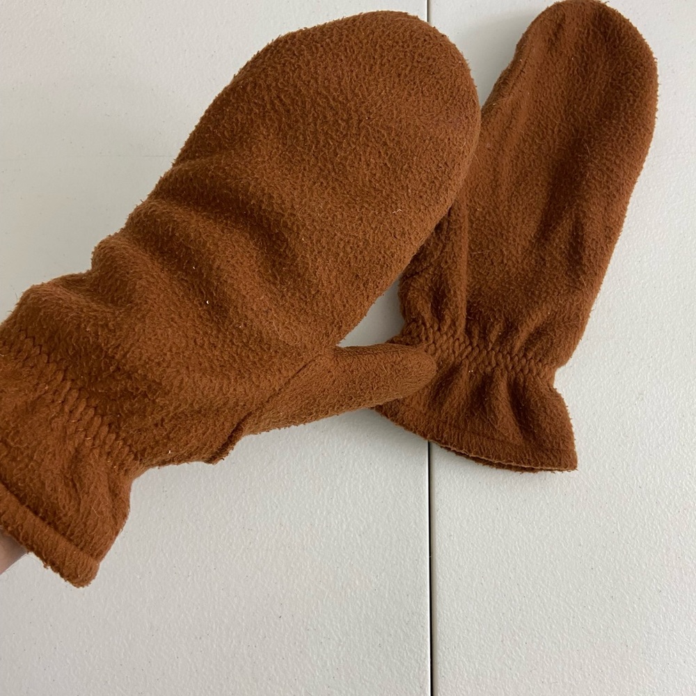 EUC Fownes women’s brown fleece lined soft warm elastic cuff‎ winter mittens